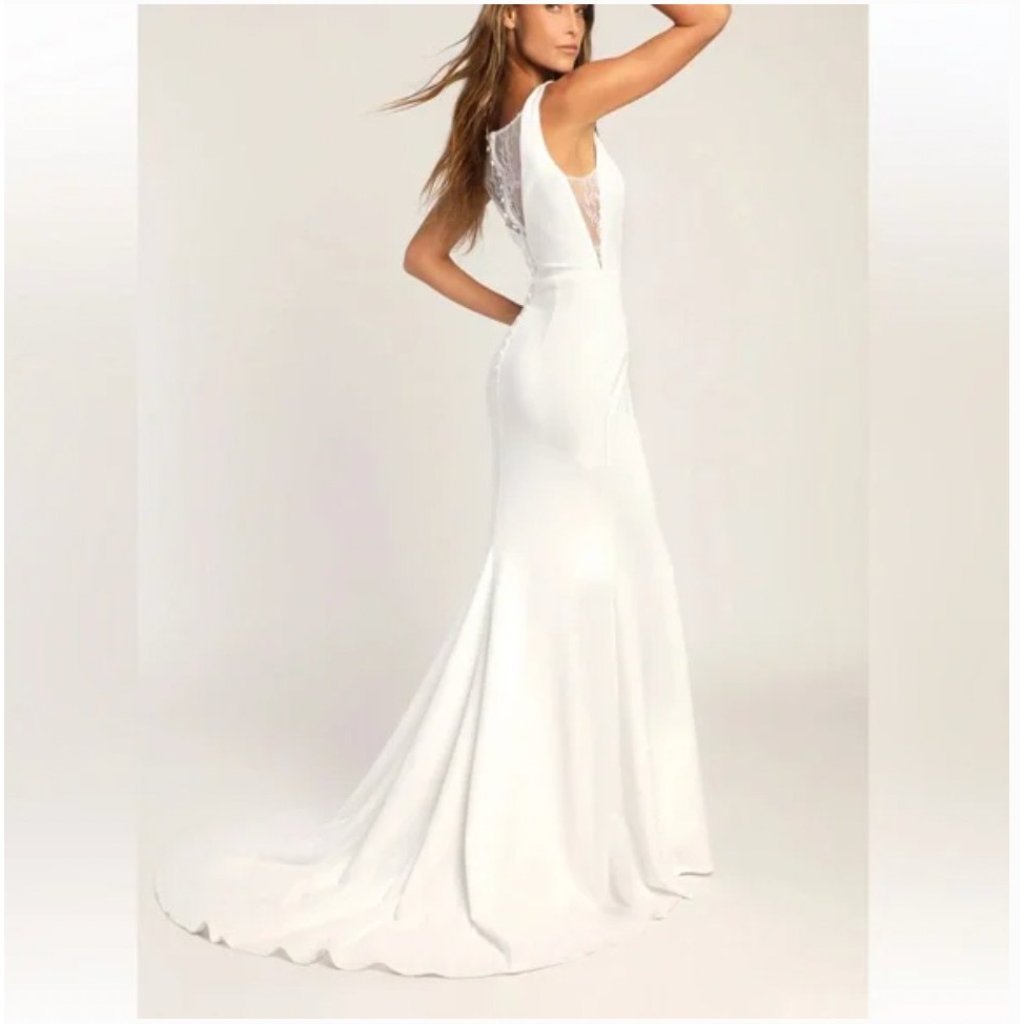 Lulus Long-Lasting Love Dress Womens Xs White Maxi V Neck Button Bridal Gown